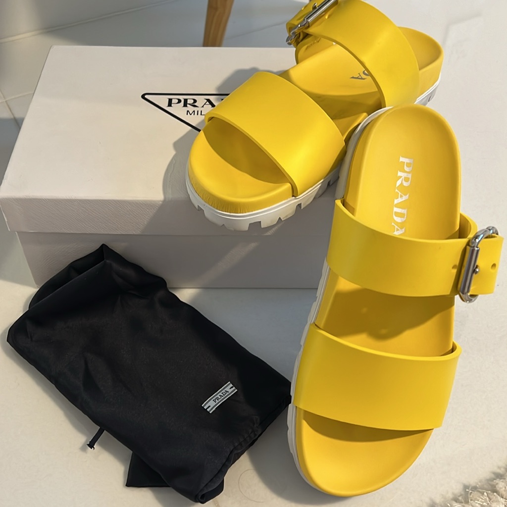 Prada Fussbet 20mm Double Strap Sandals With Rubber Upper  Leather Sole